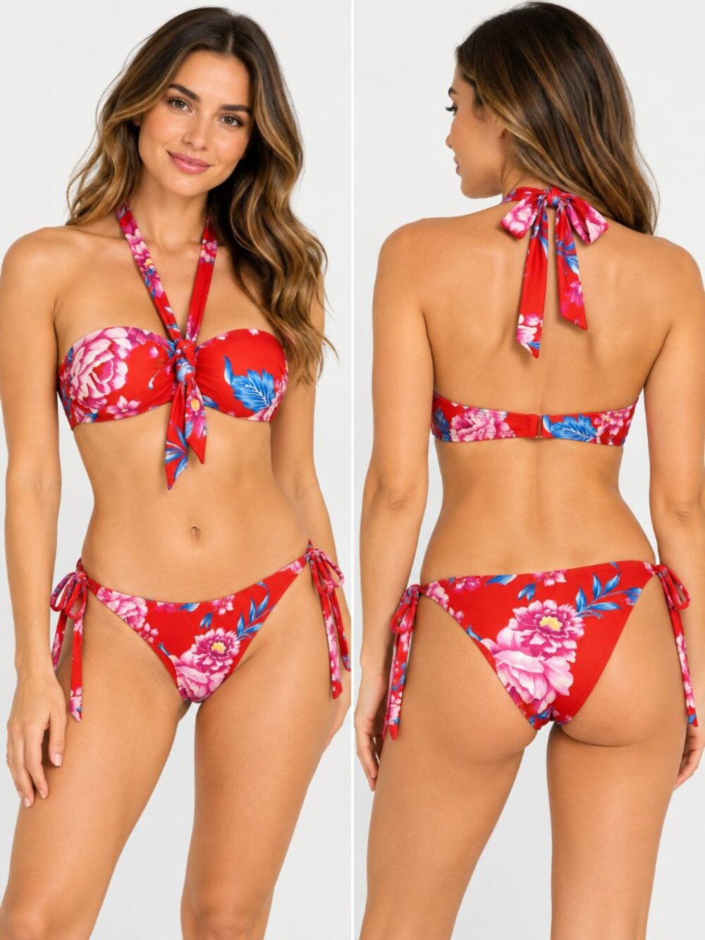 Blue Ruby Red Floral Halter Bikini Set NWT